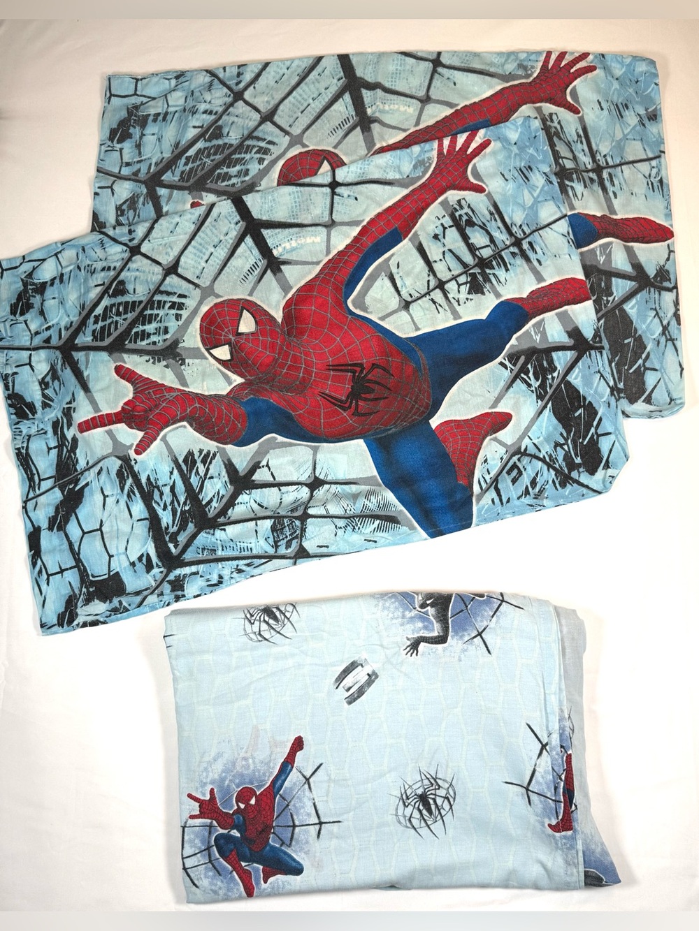 VINTAGE SPIDER-MAN 3 Boys Bedding Set Full Flat Sheet 2 Pillowcases Marvel 2007